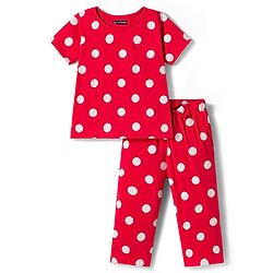 Pine Kids Single Jersey Knit  Half Sleeves Capri Co-Ord Night Suit with Polka Dots - Red