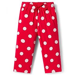 Pine Kids Single Jersey Knit  Half Sleeves Capri Co-Ord Night Suit with Polka Dots - Red