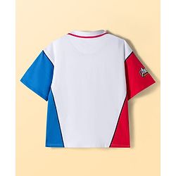 Pine Kids Marvel Terry Knit Oversized Drop Shoulder Half Sleeves Cut & Sew Polo T-Shirt with Avengers Graphic - White & Red