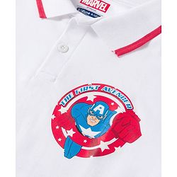 Pine Kids Marvel Terry Knit Oversized Drop Shoulder Half Sleeves Cut & Sew Polo T-Shirt with Avengers Graphic - White & Red