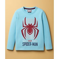 Pine Kids Marvel Single Jersey Knit Full Sleeves T-Shirt with Spider-Man Graphic - Light Blue