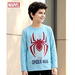 Pine Kids Marvel Single Jersey Knit Full Sleeves T-Shirt with Spider-Man Graphic - Light Blue