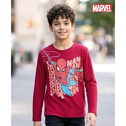 Pine Kids Marvel Single Jersey Knit Full Sleeves T-Shirt with Spider-Man Graphic - Red