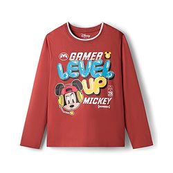 Pine Kids Disney Single Jersey Knit Full Sleeves T-Shirt with Mickey Mouse Graphic - Red