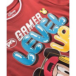 Pine Kids Disney Single Jersey Knit Full Sleeves T-Shirt with Mickey Mouse Graphic - Red