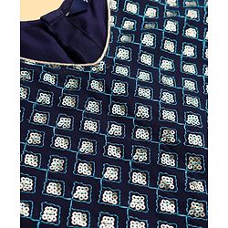 Pine Kids Woven Half Sleeves Choli Lehenga & Dupatta Set With Sequin Detailing - Blue