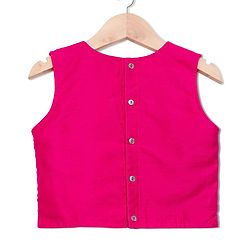 Pine Kids Woven Sleeveless Smoke Detailing Embroidered Choli & Lahenga Set With Dupatta - Pink