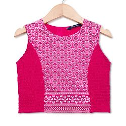 Pine Kids Woven Sleeveless Smoke Detailing Embroidered Choli & Lahenga Set With Dupatta - Pink
