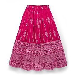 Pine Kids Woven Sleeveless Smoke Detailing Embroidered Choli & Lahenga Set With Dupatta - Pink