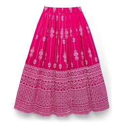 Pine Kids Woven Sleeveless Smoke Detailing Embroidered Choli & Lahenga Set With Dupatta - Pink