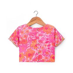 Pine Kids Woven Half Sleeves Floral Printed Choli Lehenga Set with Dupatta - Pink