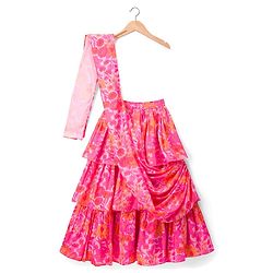 Pine Kids Woven Half Sleeves Floral Printed Choli Lehenga Set with Dupatta - Pink