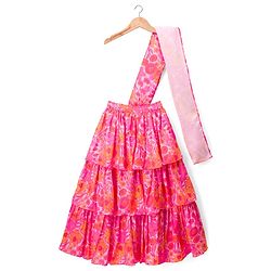 Pine Kids Woven Half Sleeves Floral Printed Choli Lehenga Set with Dupatta - Pink