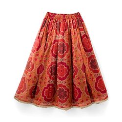 Pine Kids Woven Half Sleeves Lehenga Choli Set With Floral Print & Dupatta - Rust Orange