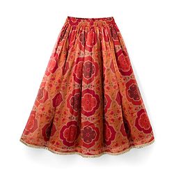 Pine Kids Woven Half Sleeves Lehenga Choli Set With Floral Print & Dupatta - Rust Orange