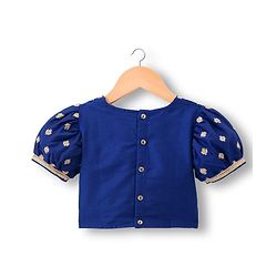 Pine Kids Woven Half Sleeves Choli Lehenga & Dupatta Set With Floral Foil Embroidered & Printed - Navy Blue & Pink