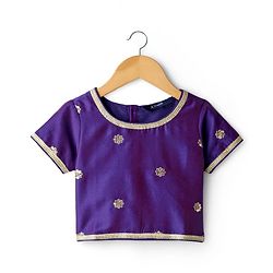 Pine Kids Woven Half Sleeves Tropical Theme Printed Choli Lehenga Set with Dupatta & Lace Detailing - Purple
