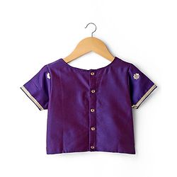 Pine Kids Woven Half Sleeves Tropical Theme Printed Choli Lehenga Set with Dupatta & Lace Detailing - Purple