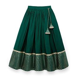 Pine Kids Woven Three Fourth Sleeves Choli Lehenga & Dupatta Set with Floral Print - Mint Green