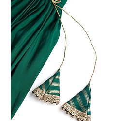 Pine Kids Woven Three Fourth Sleeves Choli Lehenga & Dupatta Set with Floral Print - Mint Green
