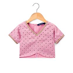 Pine Kids Woven Half Sleeves Choli Lehenga Set with Dupatta & Foil Print - Pink