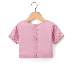 Pine Kids Woven Half Sleeves Choli Lehenga Set with Dupatta & Foil Print - Pink