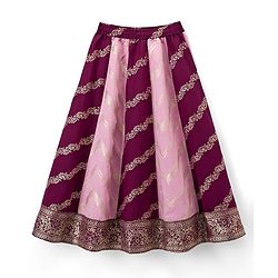 Pine Kids Woven Half Sleeves Choli Lehenga Set with Dupatta & Foil Print - Pink