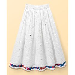 Pine Kids Woven Choli Lehenga Set with Full Sleeves Jacket & Floral Print - White & Blue