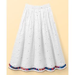 Pine Kids Woven Choli Lehenga Set with Full Sleeves Jacket & Floral Print - White & Blue