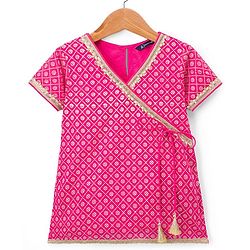 Pine Kids Cotton Woven Choli Lehenga & Dupatta Set With Floral Foil Print - Pink