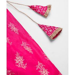 Pine Kids Cotton Woven Choli Lehenga & Dupatta Set With Floral Foil Print - Pink
