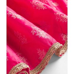 Pine Kids Cotton Woven Choli Lehenga & Dupatta Set With Floral Foil Print - Pink