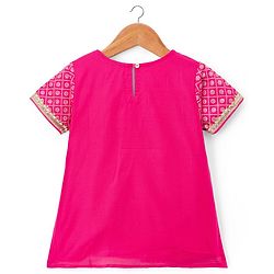 Pine Kids Cotton Woven Choli Lehenga & Dupatta Set With Floral Foil Print - Pink