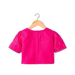 Pine Kids Woven Half Sleeves Embroidered Choli with  Floral Printed Lehenga & Dupatta Set - Blue & Pink