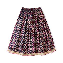 Pine Kids Woven Half Sleeves Embroidered Choli with  Floral Printed Lehenga & Dupatta Set - Blue & Pink