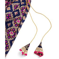 Pine Kids Woven Half Sleeves Embroidered Choli with  Floral Printed Lehenga & Dupatta Set - Blue & Pink
