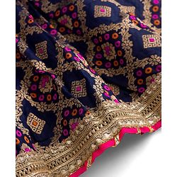 Pine Kids Woven Half Sleeves Embroidered Choli with  Floral Printed Lehenga & Dupatta Set - Blue & Pink