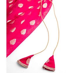 Pine Kids Woven Half Sleeves Floral Embroidered Choli with Foil Printed Lehenga & Dupatta Set - Pink & Limegreen