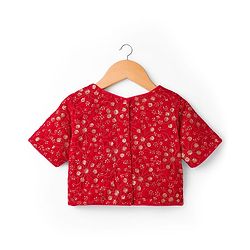 Pine Kids Woven Half Sleeves Lehenga Choli & Dupatta Set with Sequin Detailing - Red & Blue