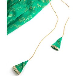 Pine Kids Woven Half Sleeves Lehenga Choli & Dupatta Set with Floral Print - Orange & Light Green