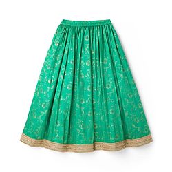 Pine Kids Woven Half Sleeves Lehenga Choli & Dupatta Set with Floral Print - Orange & Light Green
