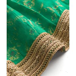 Pine Kids Woven Half Sleeves Lehenga Choli & Dupatta Set with Floral Print - Orange & Light Green