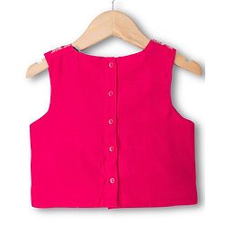 Pine Kids Woven Sleeveless Choli Lehenga Set with Dupatta & Floral Embroidery - Dark Pink