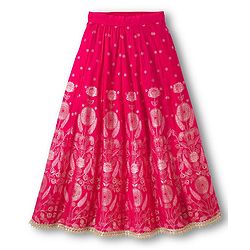 Pine Kids Woven Sleeveless Choli Lehenga Set with Dupatta & Floral Embroidery - Dark Pink