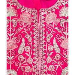 Pine Kids Woven Sleeveless Choli Lehenga Set with Dupatta & Floral Embroidery - Dark Pink