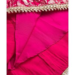 Pine Kids Woven Sleeveless Choli Lehenga Set with Dupatta & Floral Embroidery - Dark Pink