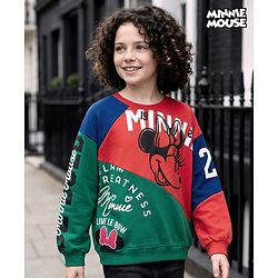 Pine Kids Disney Terry Knit Drop Shoulder Full Sleeves Cut & Sew Sweatshirt with Minnie & Friends Graphic - Multicolor