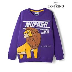 Pine Kids Disney Terry Knit Drop Shoulder Full Sleeves Sweatshirt With Mufasa Graphics - Purple