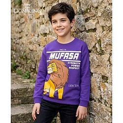 Pine Kids Disney Terry Knit Drop Shoulder Full Sleeves Sweatshirt With Mufasa Graphics - Purple