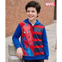 Pine Kids Marvel Terry Knit Hooded Full Sleeves Sweatjacket with Spider-Man Graphic - Blue & Red